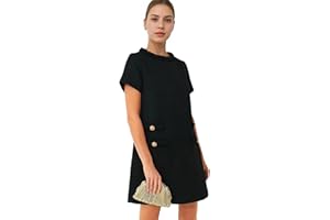 SeeLuNa Women's Tweed Dress Short Sleeve Crew Neck A-line Party Vintage Mini Skirt Causal Dresses