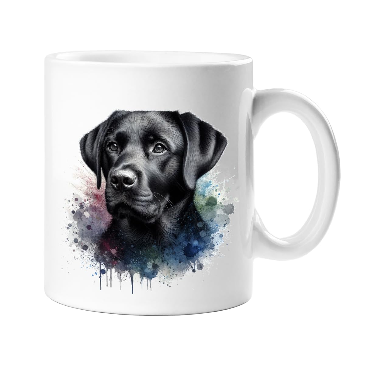 Stag Gallery Black Labrador Retriever Lab Dog Watercolour Splash Effect Gift 10oz Ceramic Mug Artistic Colourful Coffee Tee