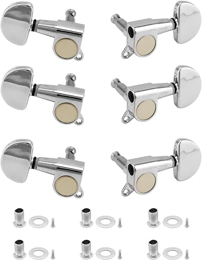 QWORK 6Pcs 3L 3R Guitar Tuning Pegs Electroplated Silver Set