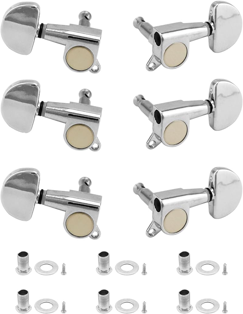 QWORK 6Pcs 3L 3R Guitar Tuning Pegs Electroplated Silver Set