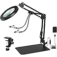 Toolour 5X&10X Magnifying Glass Light with Stand Table Clamp Lighted Magnifier Lamp for Close Work, Crafting, Model, Sewing, Jewelry, Soldering, Reading, HD Magnification for Details & Helping Hand