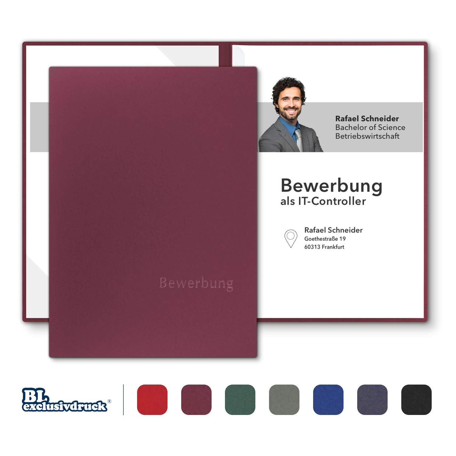 5 Stück Bewerbungsmappen Bordeaux - BL-exclusivdruck Mit Relief-Prägung