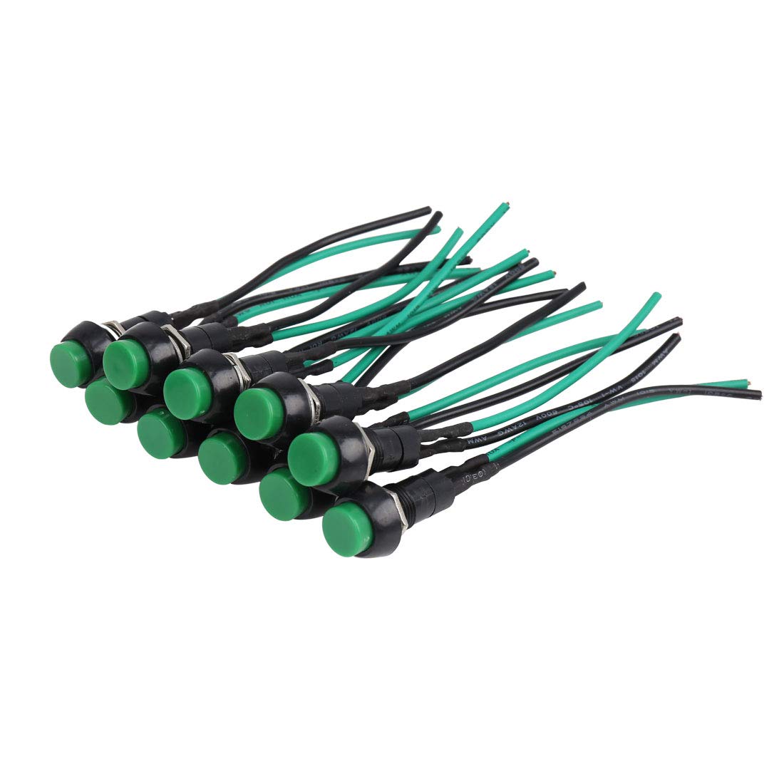 sourcing map 10pcs 12V Green Round 2-Wires Momentary Trumpet Push Button Switch for Car