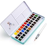 MeiLiang Watercolor Paint Set, 36 Vivid Colors in Pocket Box with Metal Ring and Watercolor Brush, Perfect for Students, Beginners and More