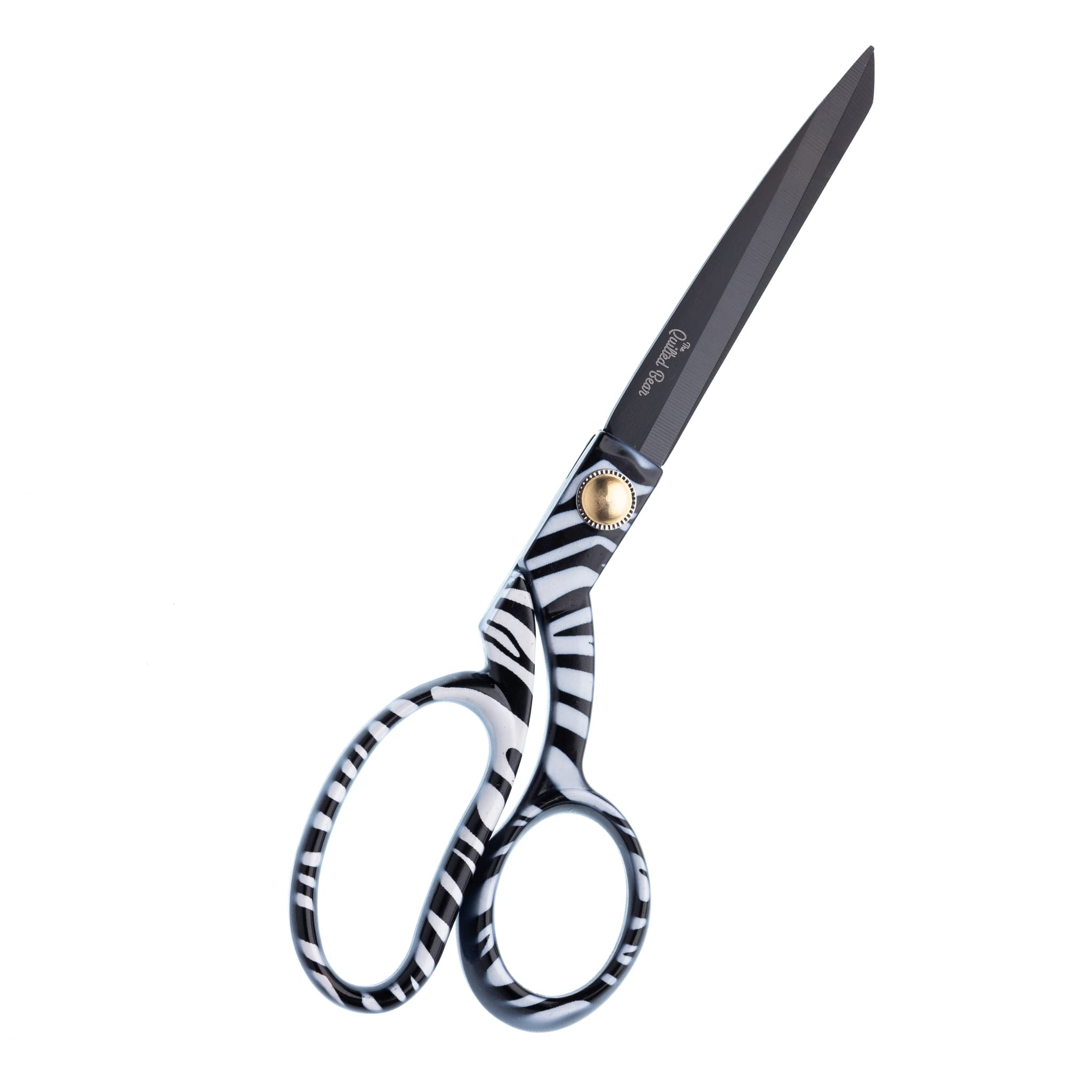 The Quilted Bear Fabric Scissors - 8.5" (21.5cm) Titanium Precision Blade Sharp Heavy Duty Sewing Scissors for Sewing for Fabric, Crafting & Quilting with Your Choice of Multiple Designs (Zebra Print)