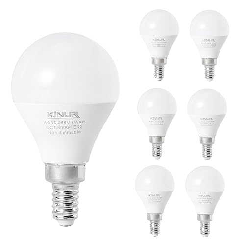 KINUR LED Ceiling Fan Light Bulbs E12 6 watt A15 led Small Light Bulbs Daylight 5000K 60watt Equivalent 120V for Pendant, Hallway Fixtures Non-dimmable 6 Pack