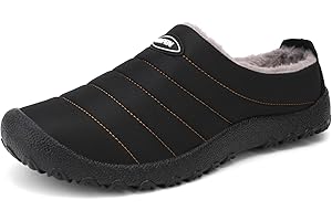 UBFEN Mens Womens Winter Warm Slippers with Fuzzy Plush Lining Slip on House Shoes Indoor Outdoor Anti-Skid Rubber Sole