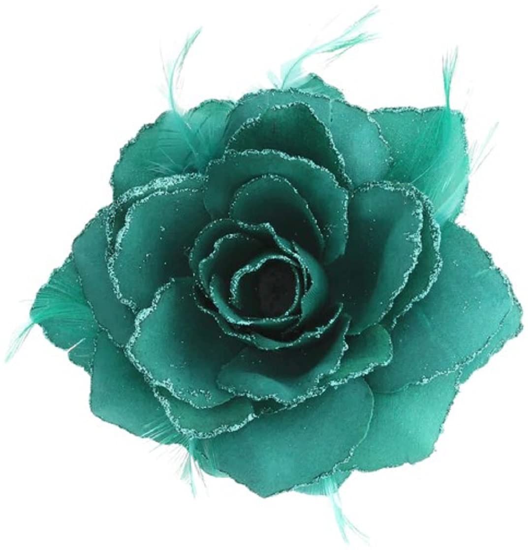 Topkids Accessories Rose Flower Hair Clip Hairband Brooch Safety Pin Hairpin Floral Corsage Fascinator Hair Band Aligator Beak Grip for Women & Girls Wedding Prom Party Special Occasion (Teal)