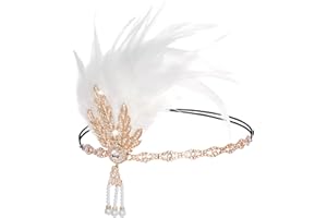 1920s Crystal Pearl Flapper Headband for Women – Vintage Art Deco Hair Accessory for Jazz Age Party Halloween Costume, White
