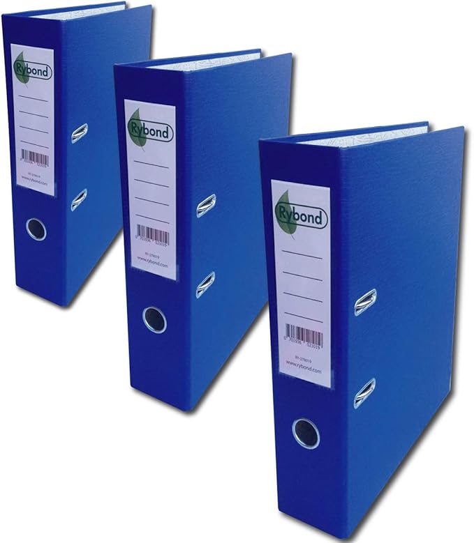 3 x Rybond Lever Arch Files A4 Blue Ring Binder Metal Finger Pull Metal Protective