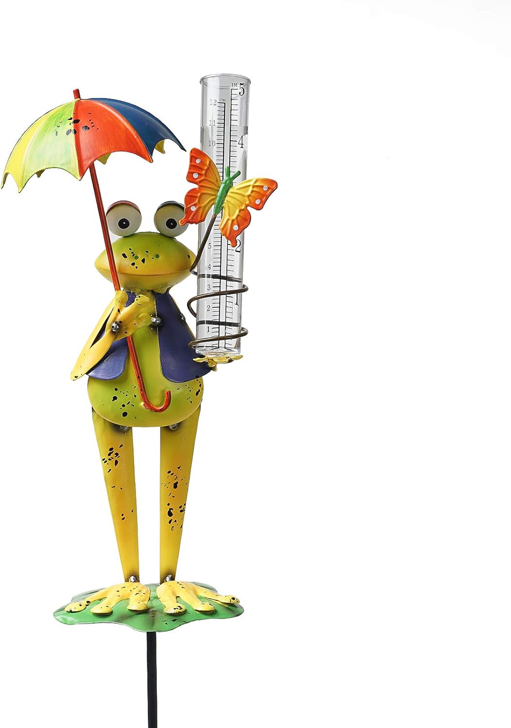 SaphiRose Rain Gauge Stake for Yard Garden Stakes Decor Outdoor Metal Frog Figurine with Plastic Tube - 5.12