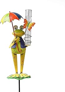 SaphiRose Rain Gauge Stake for Yard Garden Stakes Decor Outdoor Metal Frog Figurine with Plastic Tube - 5.12