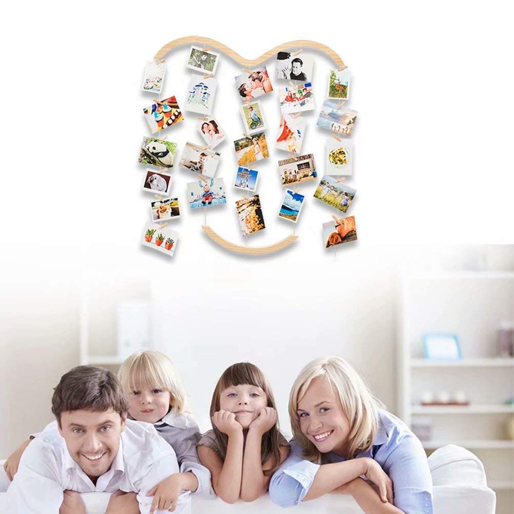 Uping Hanging Photo Display for Wall, Wood Picture Frame Collage with 30 Clips Multi Photo Display Collage Board for Party,Home, Office Decor (29.1 X 25.2 Inch)