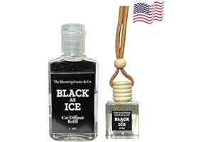 THE BLOOMING CACTUS & CO. Car Air Freshener with 1 Oz Refill included | Car scented on the go | Car Air Freshener | Long Lasting Hanging Fragrance | Phthalate Free Fragrance. (Black Ice (Type), 10 ml)