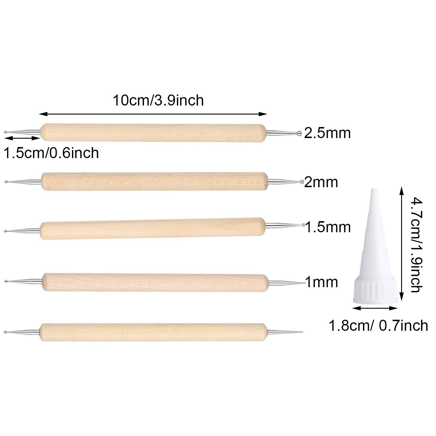 20 Pieces Snip Tip Applicator Tips for E6000 Craft Glue 3.7 oz Tubes, 5 Pieces Wooden Ball Stylus Dotting Tools Kit for Rock Painting Pottery Clay Modeling Embossing Art