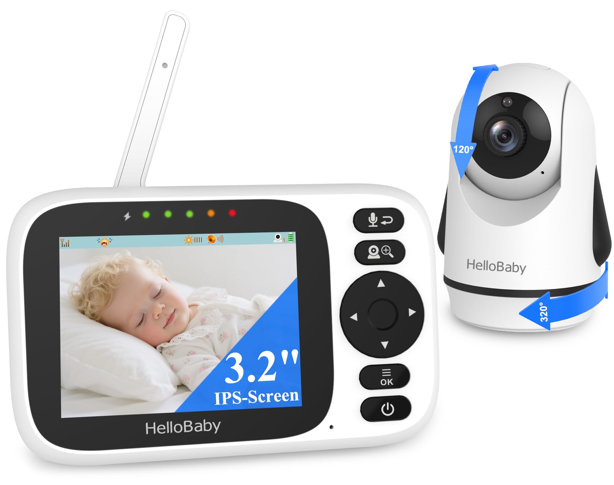 HelloBaby Baby Monitor with Camera and Night Vision, 3.2” Screen, Pan-Tilt-Zoom Video Baby Monitors No WiFi, 2-Way Talk,Temperature,ECO/VOX Mode,1000ft Range and 8 Lullabies,Portable for Travel,HB6339