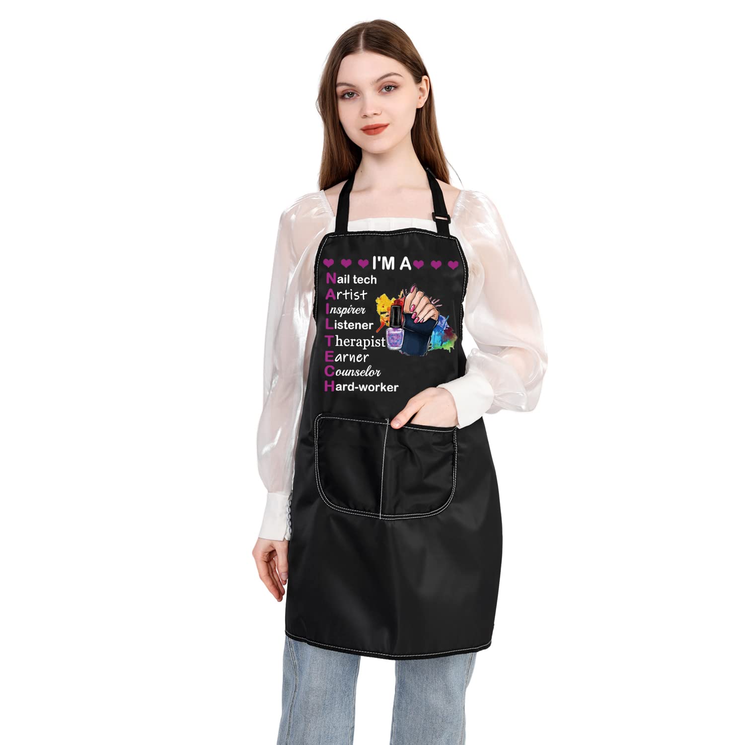 PLITI Nail Tech Apron For Women I'm a Nail Tech Artist Inspirer Listener Therapist Earner Counselor Hard-Worker (Nail tech Artist APU)