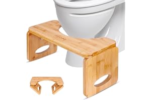 Beinilai Toilet Stool, Foldable Toilet Stool Squat Adult for Bathroom, Bamboo Poop Stool for Adult, 8 Inches Squatting Bathroom Potty Stool with 2 Packs Anti-Slip Strip (Natural Color)