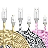 Eversame 4019344 Premium Nylon Braided 10-Feet Micro USB Charging Cable for Android, Samsung, HTC, LG, Sony, Blackberry Phones, 3-Pack - Black White Pink