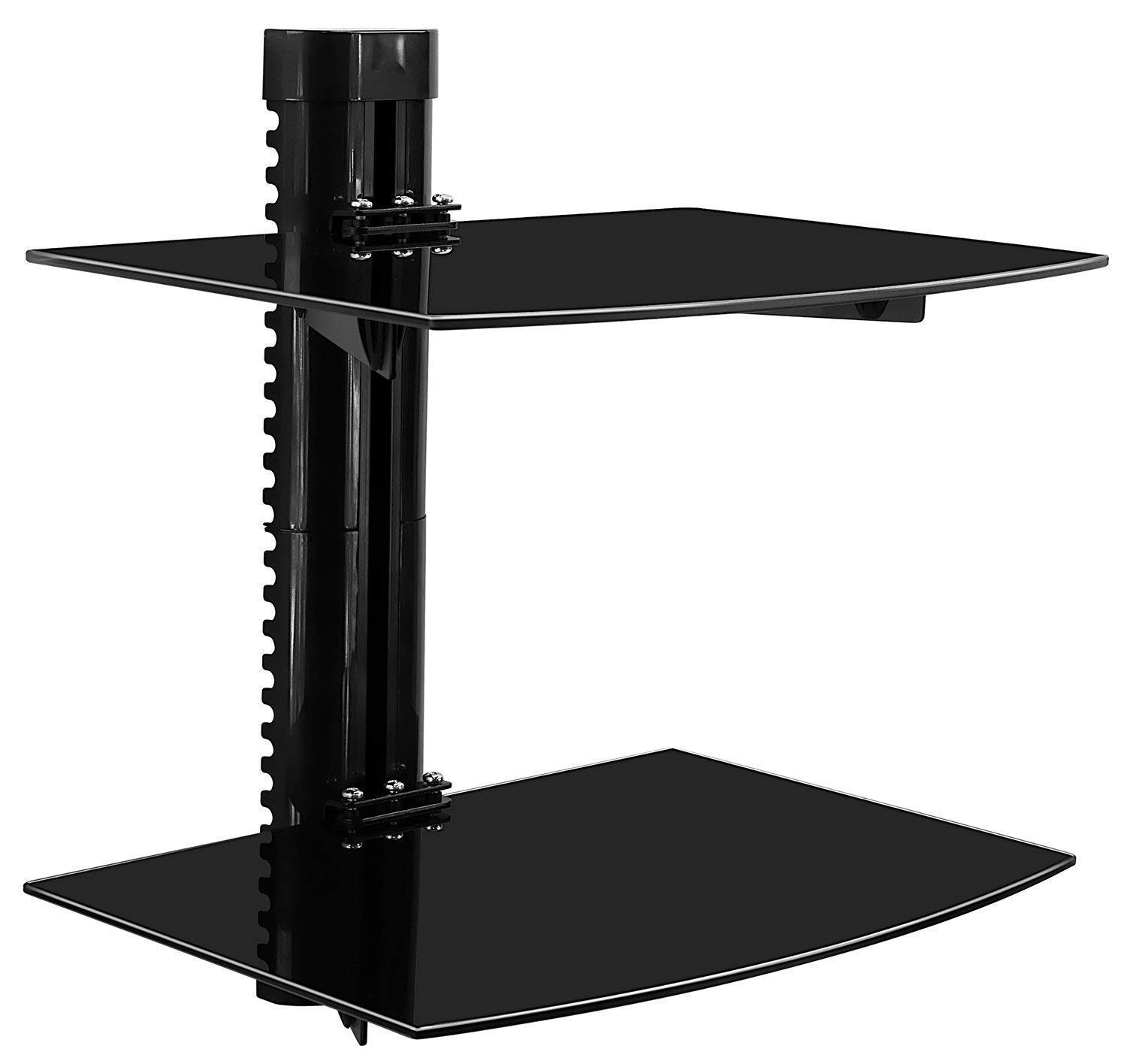 Mount-It! Floating Wall Mounted Shelf Bracket Stand for AV Receiver, Component, Cable Box, Playstation4, Xbox1, DVD Player, Projector, 35.2 Lbs Capacity, 2 Shelves, Tinted Tempered Glass