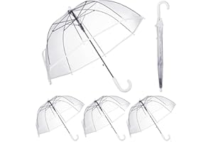 Kacctyen 4 Pcs Kids Clear Windproof Bubble Umbrella Auto Open Rainproof Transparent Umbrella for Children Boys Girls Outing (White Border)