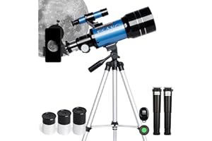 ESAKO Telescope for Kids & Beginners, 70mm Aperture Portable Telescopes with 3 Eyepieces, Height Adjustable Tripod & Phone Adapter & Remote Control