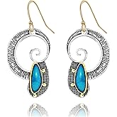 Handmade Boho Earrings for Women Girls Personalized Vintage Silver Tribal Ethnic Spiral Twist Turquoise Lightweigt Dangle Drop Statement Earrings Jewelry Gifts