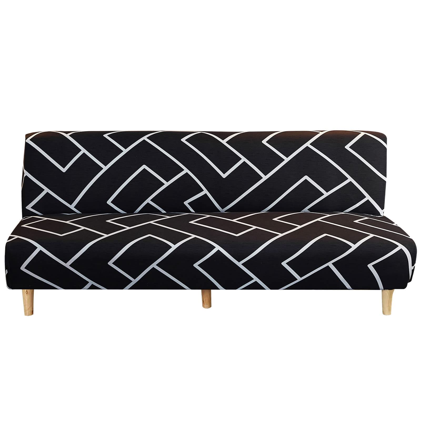 Topchances Futon Sofa Bed Cover Armless - Folding Stretch Futon Sofa Covers with No Arms, Armless Sofa Bed Slipcover Seat Couch Protector Fits for 2-3 Seater Folding Sofa Bed No Arms (Labyrinth)