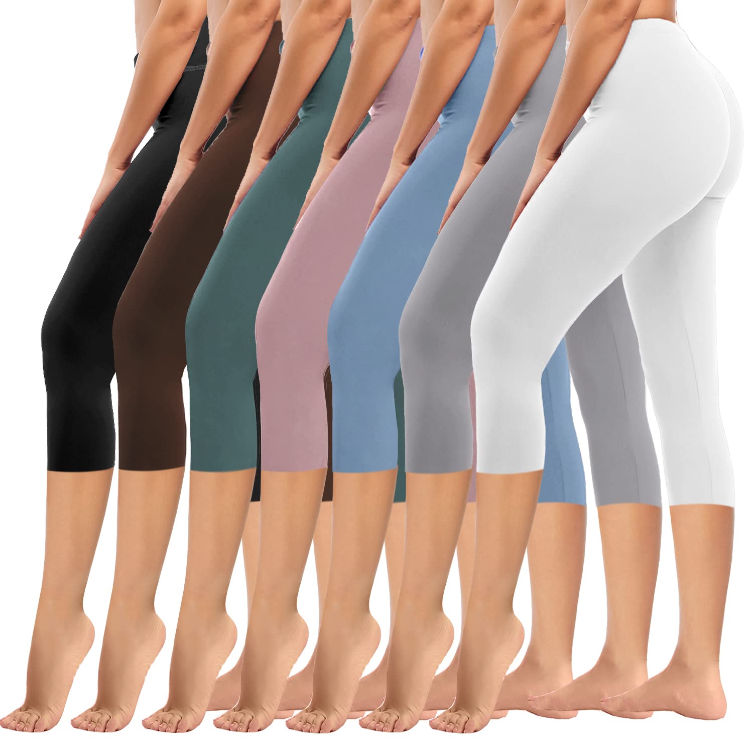 Photo 1 of yeuG 7 Pack High Waisted Leggings for Women Tummy Control Soft Workout Yoga Pants Full Length & Capri(Black,Coffe,Green,Rosy,Blue,LightGrey,White(Capri),Large-X-Large)