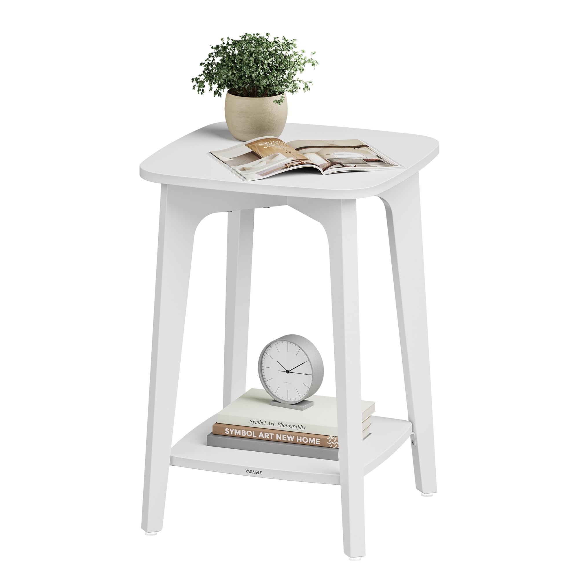 VASAGLE MAEZO Collection - Side Table, 2-Tier Small Square End Table, Nightstand with Tapered Legs, Curved Transitions, for Small Spaces, Living Room, Bedroom, Cloud White ULET236W01