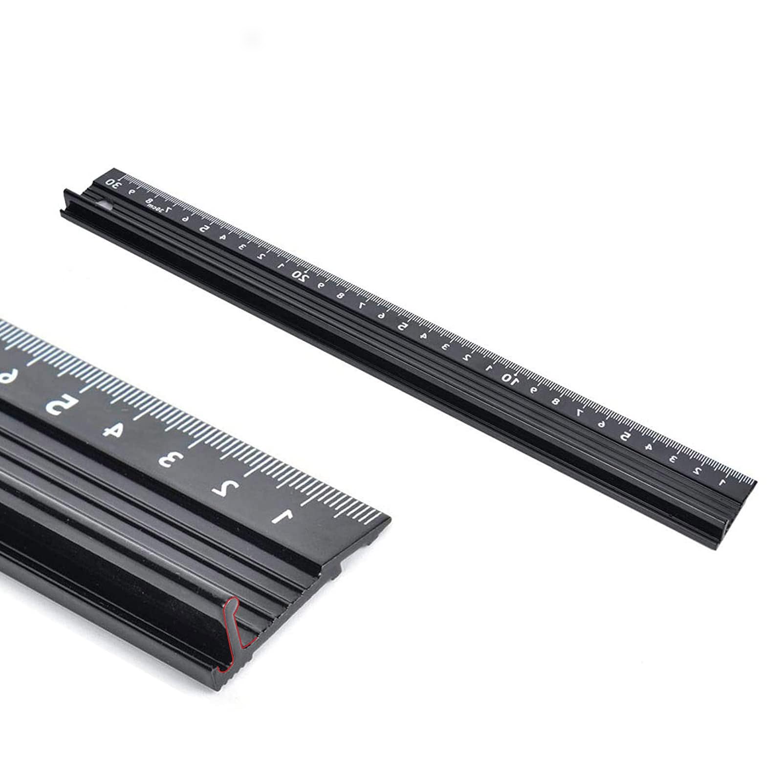 30CM Raised Grip Aluminium Metal Craft Safety Ruler With Cutting Edge and Protective Features for Length Measurement (Black)