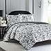Laura Ashley - Twin Quilt Set, Soft Cotton Bedding with Reversible Design, Medium Weight for Year Round Use, 2 Piece Bed Set with Matching Pillowcase (Amberley Black/White)