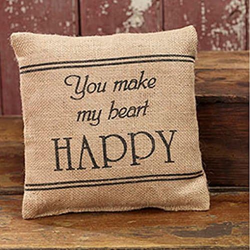 You Make My Heart Happy - French Flea Market Burlap Accent Throw Pillow 8-in x 8-in