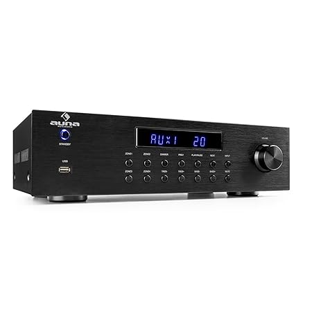 auna AV2-CD850BT • Hi-Fi Stereo-Verstärker • 4-Zonen • 8 x 50 Watt RMS • Bluetooth • USB-Port • 3 x Stereo Cinch-Line-Eingang