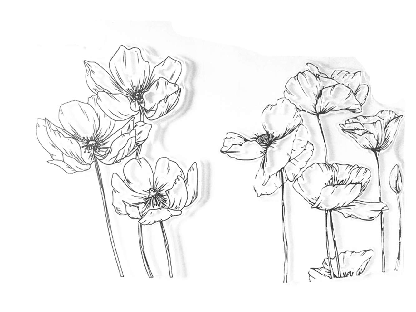 Beautiful Blooming Poppies Poppy Flower Artful Sketched Flowers Clear Stamps for Card Making Decoration and DIY Scrapbooking