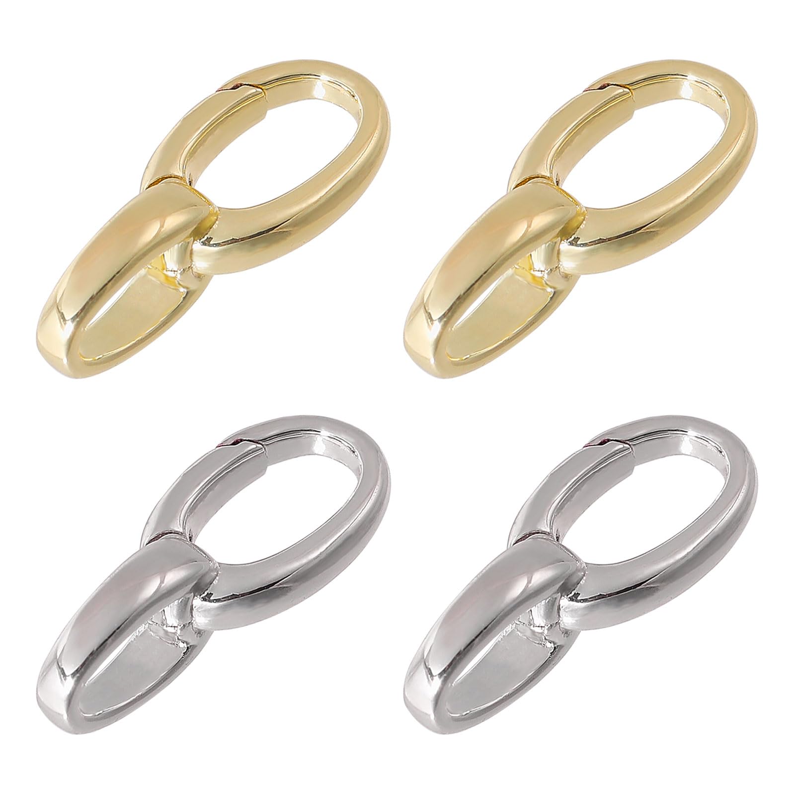 CHGCRAFT 4Pcs 2 Colors Brass Clasps Platinum Golden Charm Holder Pendant Flat Round Pendant Clasp for Necklace Jewelry Making Bracelet Closures
