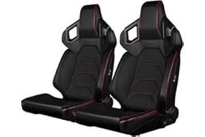 BRAUM RACING Pair of Black Leatherette ALPHA-X Series Low Base Version Racing Seats With Red Stitching and Piping (BRR5-BKRS)