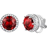 FindChic 925 Sterling Silver Non-Pierced Stud Earrings Round Birthstone Clip-on Earrings for Women Sparkling Zirconia/Moonstone Studs, with Gift Box