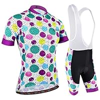 BXIO Women Cycling Suit MTB Cycling Jerseys Pro Team Bicycle Jerseys Bike Wear Girls Cycling Clothing BX-176 (Shirt and Bib Shorts, L)
