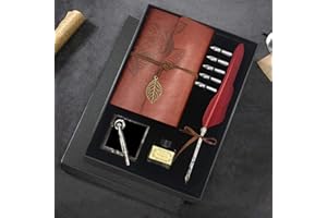 GCCL Feather Quill Pen and Ink Set – Vintage Calligraphy Writing Kit with 5 Nibs, Journal Notebook, Ink Bottle, Pen Holder, Gift Box for Men and Women (Red)