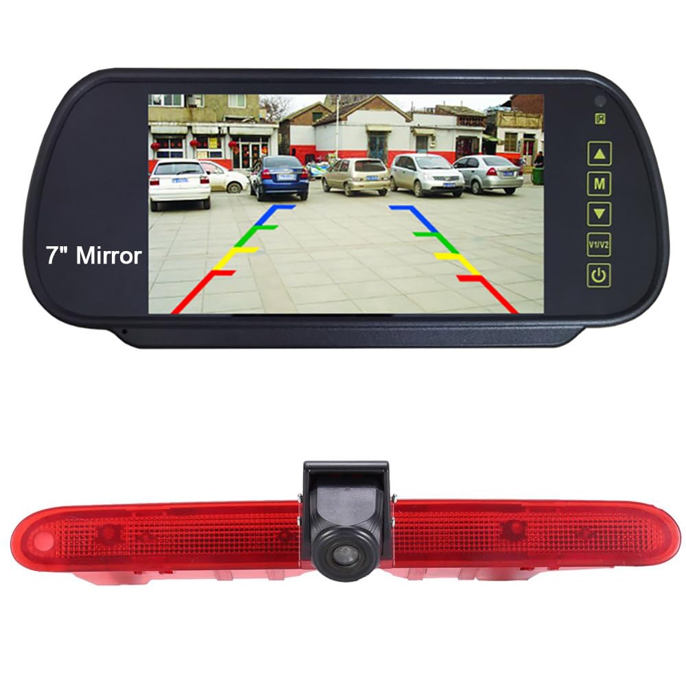 HD Auto Wagon Brake Light Rear View Reversing Backup Camera with Angle Adjustable Compatible with Toyota Proace/Citroen Berlingo B9/Opel Combo/Limousine/Peugeot Partner Tepee/Rifter+7''rearview mirror