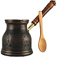 2024 IST Series (XXXLarge) - 1000ml/34 fl.oz, Engraved Copper Turkish Greek Arabic Coffee Pot, Stovetop Coffee Maker, Cezve, Ibrik, Briki, Milk/Butter Warmer, Handcrafted in Turkey (Antique)