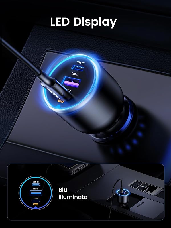 130W Caricatore Auto USB C 3 Porte Accendisigari USB C 100W — foto 6 di 8