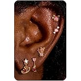 Krfy Sterling Silver Post Earrings for Women - Hypoallergenic 14K Gold Plated Cartilage Earrings Dainty Stud Hoop Dangle Chain Gold Plated Jewelry For Women