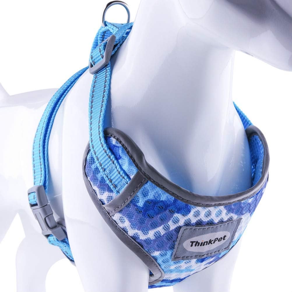 ThinkPet Reflective Breathable Soft Air Mesh No Pull Puppy Choke Free Over Head Vest Ventilation Harness for Puppy Small Medium Dogs and Cats