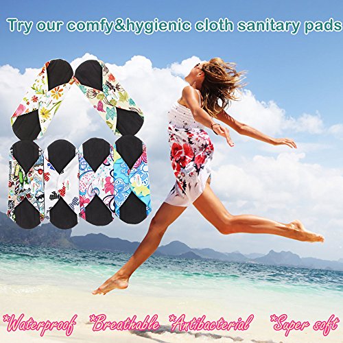 Asenappy Reusable Menstrual Pads Cloth Pads Menstrual - Charcoal Bamboo Sanitary Pads Panty Liners 6 PCS Small Random Prints - Thumbnail 5
