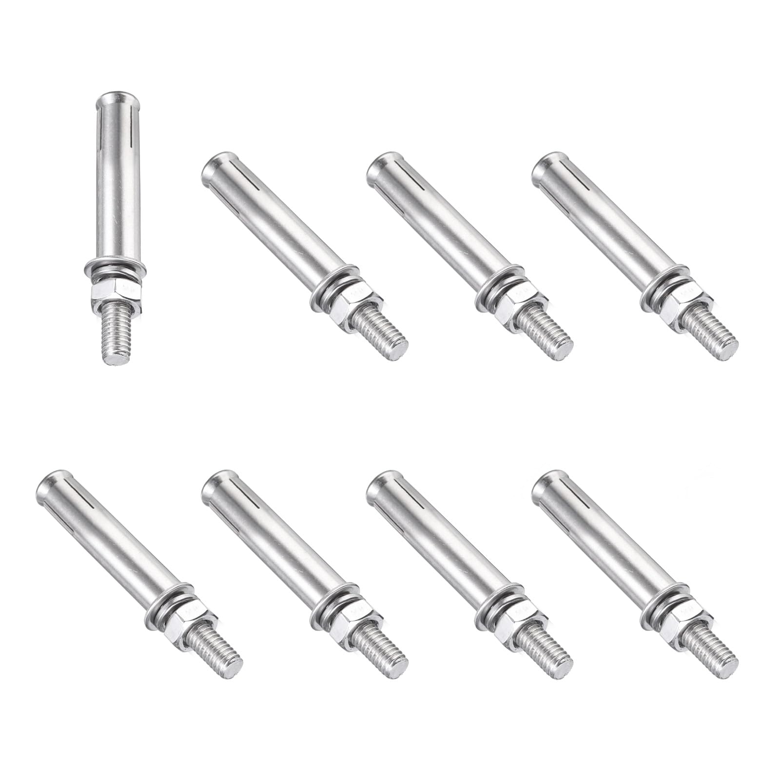 PATIKIL M8 x 70mm Expansion Bolts, 8Pcs 304 Stainless Steel Expansion Screw Bolts Sleeve Anchoring Fastener for Wall Concrete Brick Wall Drywall Air Conditioner, Silver