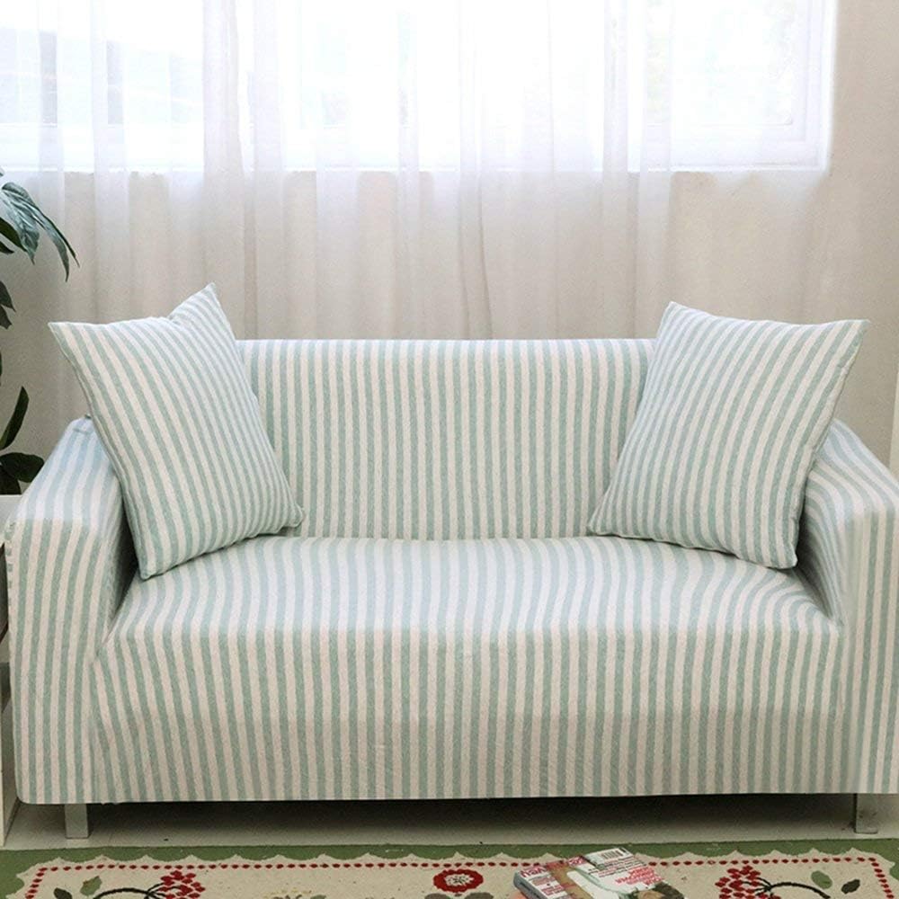 HYSENM 1/2/3/4 Seater Sofa Cover Chair Cover Bamboo Cotton Non-Slip Anti-Pilling, Fabric, Blau+weiß, 3 Sitzer 190-230cm