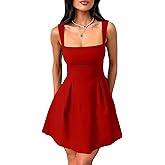 YMDUCH Women's Sexy Sleeveless Square Neck Adjustable Straps Bow Tie A-line Mini Party Club Dress