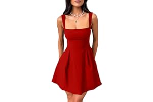 YMDUCH Women's Sexy Sleeveless Square Neck Adjustable Straps Bow Tie A-line Mini Party Club Dress